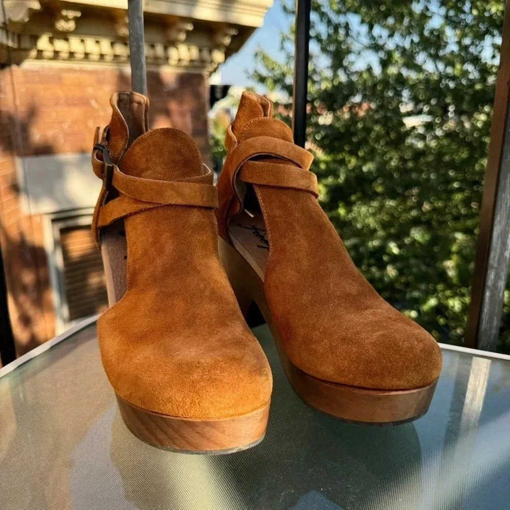 New Free People Cedar Heeled Clogs Suede Brown 8.5 - Picture 8 of 13